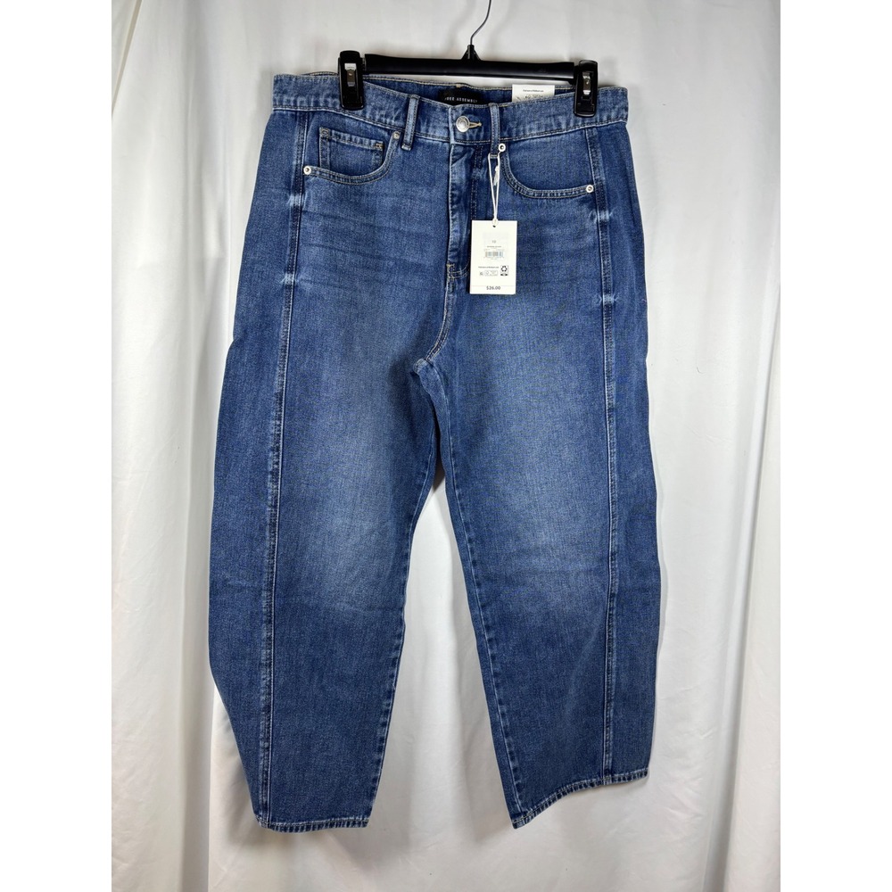 Free Assembly Womens Mid Rise Barrel Leg Jeans Dark Wash Denim Size 10 NWT